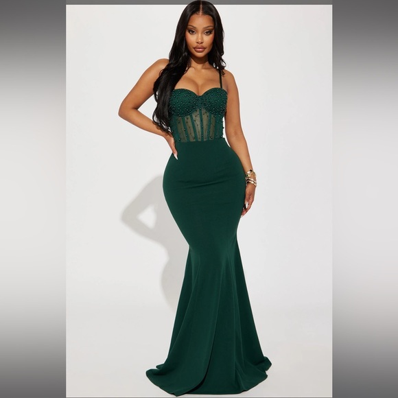 Fashion Nova Dresses & Skirts - Emerald green beaded corset dress